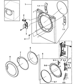 Front Assy Diagram and Parts List for DV317AGS XAA-0000 Samsung Dryer