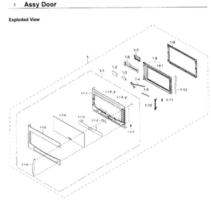 Door Diagram and Parts List for MC17J8000CG AA-0000 Samsung Microwave