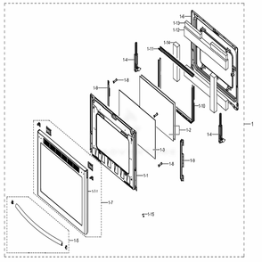 Assembly Door Diagram and Parts List for NE58K9500SG (AA)(0002) Samsung Range