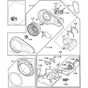 Motor Assembly Diagram and Parts List for DV331AGR XAA-0000 Samsung Dryer