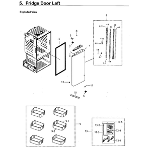 Left Door Diagram and Parts List for RF220NCTASG AA-0000 Samsung Refrigerator