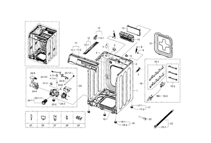 Frame & Cover Diagram and Parts List for WF448AAW XAA-0005 Samsung Washer
