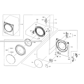 Frame Front And Door Diagram and Parts List for WF42H5600AP A2-0000 Samsung Washer