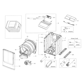 Main Assembly Diagram and Parts List for DV45K7600GW A3-0000 Samsung Dryer