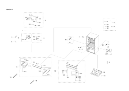 Cabinet 1 Diagram and Parts List for RF23R6201SG AA-01 Samsung Refrigerator