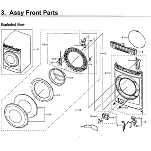 Front Assembly Diagram and Parts List for WV60M9900AW A5-0000 Samsung Washer