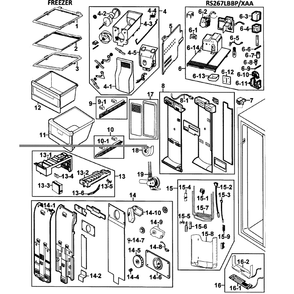 Freezer Diagram and Parts List for RS267LBBP XAA-0000 Samsung Refrigerator