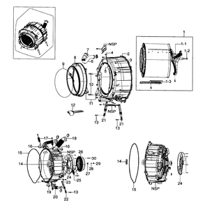Drum Assembly Diagram and Parts List for WF317AAS XAA-00 Samsung Washer