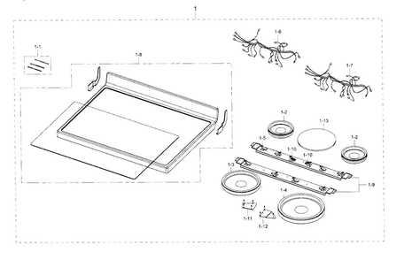 Cooktop Diagram and Parts List for NE59J3421SS AA-0001 Samsung Range
