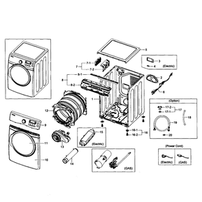 Main Assembly Diagram and Parts List for DV431AEP XAA-02 Samsung Dryer