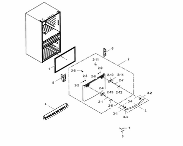 Freezer Door Diagram and Parts List for RF28HMEDBWW AA-0001 Samsung Refrigerator