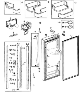 Left Door Diagram and Parts List for RFG237AARS XAA-0000 Samsung Refrigerator