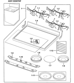 Cooktop Assy Diagram and Parts List for FTQ353IWUX XAA-0000 Samsung Range