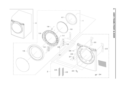Front Frame And Door Assembly Diagram and Parts List for DV42H5000EW A3-04 Samsung Dryer