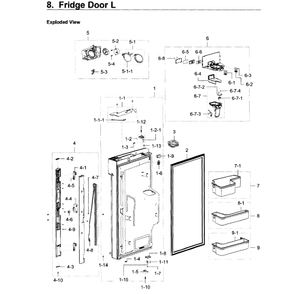 Fridge Door L Diagram and Parts List for RF28K9580SR AA-0001 Samsung Refrigerator