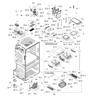 Fridge Assy Diagram and Parts List for RF25HMEDBSR AA-0000 Samsung Refrigerator
