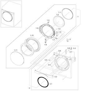 Frame Front & Door Diagram and Parts List for DV448AGW XAA-0002 Samsung Dryer