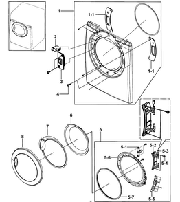 Door Assy Diagram and Parts List for DV2C6BEW XAA-0000 Samsung Dryer