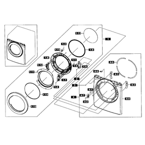 Front / Door Assembly Diagram and Parts List for DV365ETBGWR A3-0001 Samsung Dryer