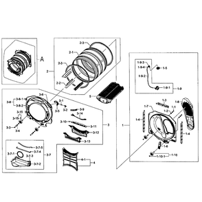 Drum Diagram and Parts List for DV405GTPASU AA-0002 Samsung Dryer