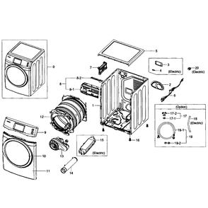 Main Assembly Diagram and Parts List for DV457EVGSGR AA-0F Samsung Dryer