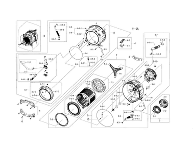 Tub & Drum Diagram and Parts List for WF42H5200AF A2-0000 Samsung Washer