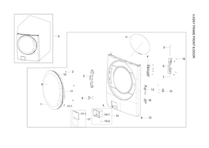 Front Frame And Door Assembly Diagram and Parts List for WF56H9100AV A2-00 Samsung Washer