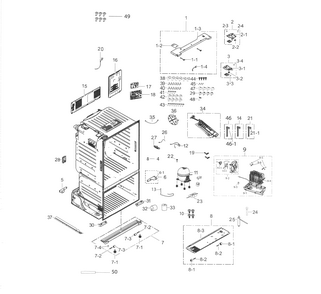 Cabinet Diagram and Parts List for RF263BEAEWW AA-0003 Samsung Refrigerator