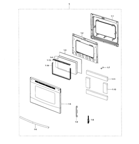 Door Diagram and Parts List for NE595R1ABSR AA-0003 Samsung Range