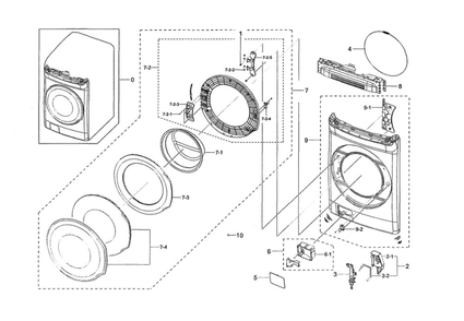 Front Parts Diagram and Parts List for WV55M9600AV A5-02 Samsung Washer
