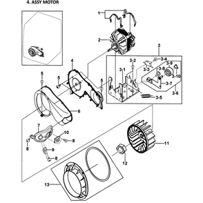 Motor Assembly Diagram and Parts List for DV337AER XAA-00 Samsung Dryer