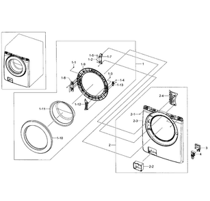 Front Frame Diagram and Parts List for WF365BTBGWR A1-0001 Samsung Washer