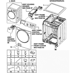 Main Assembly Diagram and Parts List for WF405ATPAWR AA-0000 Samsung Washer