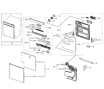 Door Assy Diagram and Parts List for DW80J7550UW AA-0001 Samsung Dishwasher