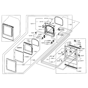 Front / Door Assembly Diagram and Parts List for DV456GWHDSU AA-0000 Samsung Dryer