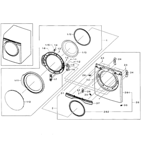 Front And Door Diagram and Parts List for DV405GTPAWR AA-0002 Samsung Dryer