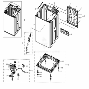 Assembly Frame Case Parts Diagram and Parts List for WA54M8750AV (A4)(0001) Samsung Washer
