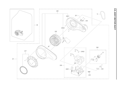 Motor Duct Assembly Diagram and Parts List for DVG45T3400W A3-00 Samsung Dryer