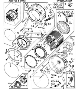 Tub/drum Assy Diagram and Parts List for WF419AAW XAA-0000 Samsung Washer