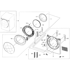 Frame Front And Door Diagram and Parts List for DV50K7500GV A3-0000 Samsung Dryer