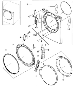 Front Assy Diagram and Parts List for DV337AEG XAA-0000 Samsung Dryer