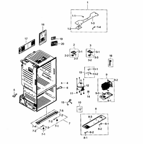 Cabinet Diagram and Parts List for RF323TEDBWW AA-0001 Samsung Refrigerator