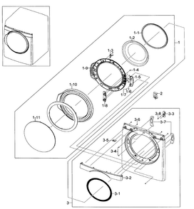 Front/door Assy Diagram and Parts List for DV448AGE XAA-0000 Samsung Dryer