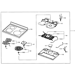Cooktop Assembly Diagram and Parts List for NE597N0PBSR AA-01 Samsung Range