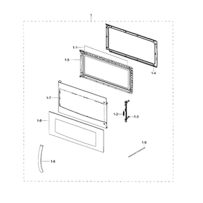 Door Diagram and Parts List for ME18H704SFB AA-01 Samsung Microwave Oven Combo
