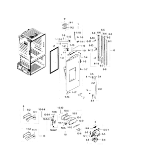 Left Door Diagram and Parts List for RF28HFEDBSR AA-05 Samsung Refrigerator
