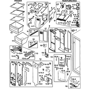 Freezer Diagram and Parts List for RS267LBRS XAA-0000 Samsung Refrigerator