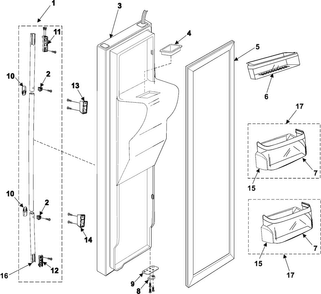 Freezer Door Diagram and Parts List for RS255BASB XAA Samsung Refrigerator