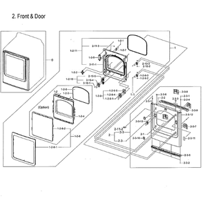 Frame Front And Door Diagram and Parts List for DVG50M7450P A3-00 Samsung Dryer