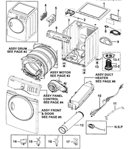 Main Assy Diagram and Parts List for DV218AEW XAA-0000 Samsung Dryer